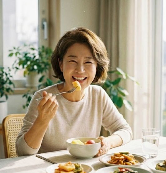 식사하며 웃는 사람들